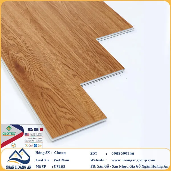 Sàn Nhựa Giả Gỗ Hèm Khóa Glotex Có Đế Cao Su US105